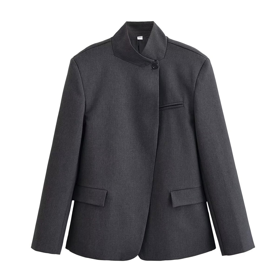 Damen Kurzblazer im Boxy‑Schnitt mit Stehkragen und verdeckter Ein-Knopf‑Leiste Nord Taschen