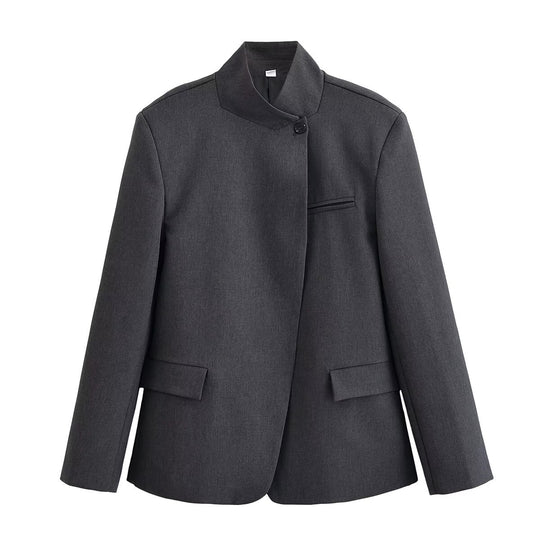 Damen Kurzblazer im Boxy‑Schnitt mit Stehkragen und verdeckter Ein-Knopf‑Leiste Nord Taschen