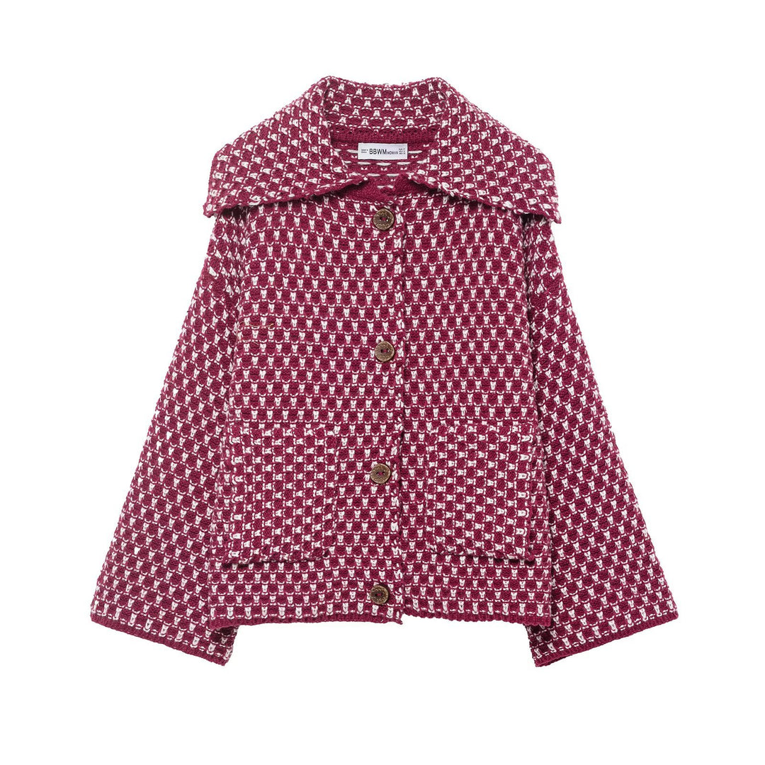 Damen Kurzjacke im Bouclé‑Waffelmuster mit großem Umlegekragen Nord Taschen