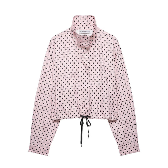 Damen Cropped-Übergangsjacke mit Polka-Dot, hohem Funnelkragen und Tunnelzug Nord Taschen