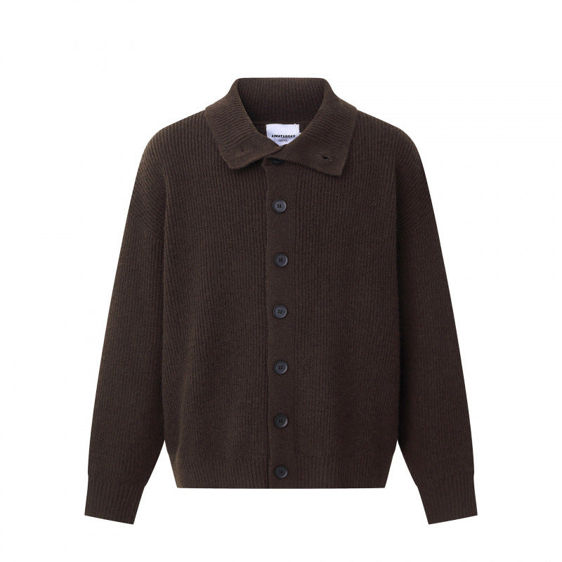 Unisex Boxy-Strickjacke mit Hemdkragen, gerippter Struktur und durchgehender Knopfleiste Nord Taschen