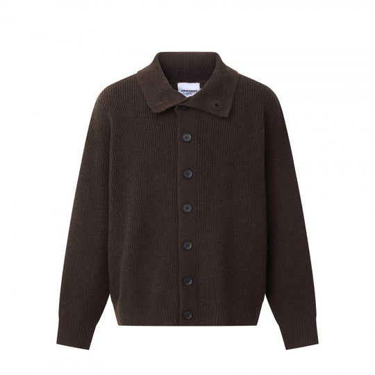 Unisex Boxy-Strickjacke mit Hemdkragen, gerippter Struktur und durchgehender Knopfleiste Nord Taschen