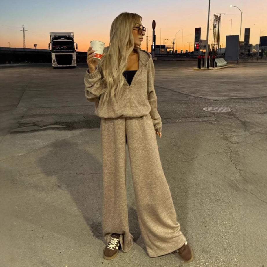 Damen Loungewear-Anzug aus weichem Fleece mit Kapuze und weitem Schnitt Nord Taschen