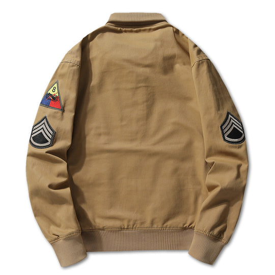 Herren Military-inspirierte Canvas-Bomberjacke mit Aufnähern, Stehkragen und Utility-Taschen Nord Taschen