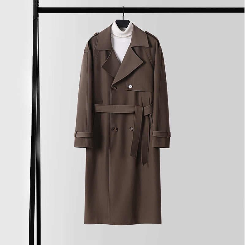 Damen Eleganter Maxi-Trenchcoat aus Wollmischung mit weitem Schalkragen und Bindegürtel Nord Taschen