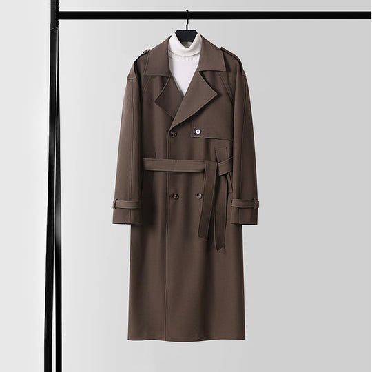 Damen Eleganter Maxi-Trenchcoat aus Wollmischung mit weitem Schalkragen und Bindegürtel Nord Taschen