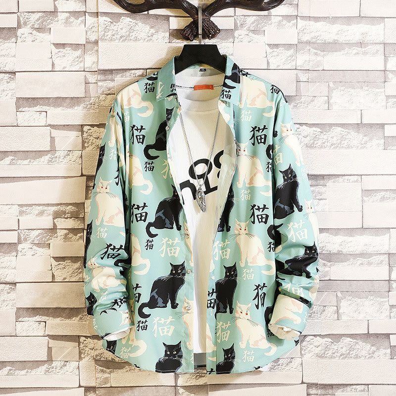 Herren langärmliges Hemd mit offenem Reverskragen, kontrastivem Blumenprint und lässiger Regular-Fit Silhouette Nord Taschen