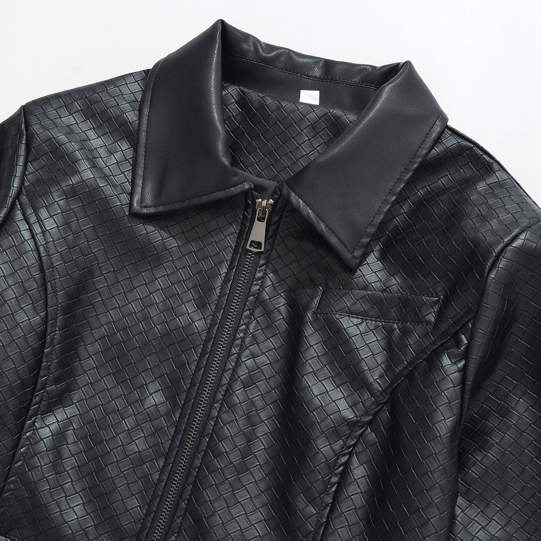 Damen Jacke aus geprägtem Lederimitat mit Reißverschluss und Hemdkragen Nord Taschen