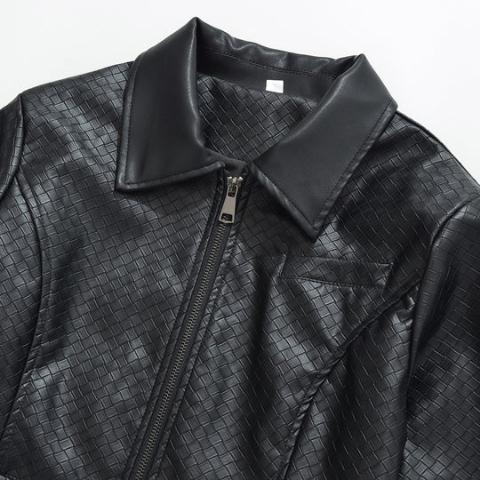 Damen Jacke aus geprägtem Lederimitat mit Reißverschluss und Hemdkragen Nord Taschen