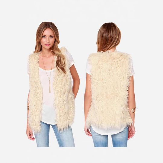 Damen Ärmellose Shaggy‑Kunstfellweste mit langfaserigem Hochflor und offenem Saum Nord Taschen