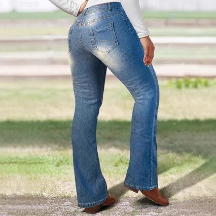 Damen Bootcut-Jeans mit Knie-Rissen aus Stretch-Denim und mittelhoher Taille Nord Taschen