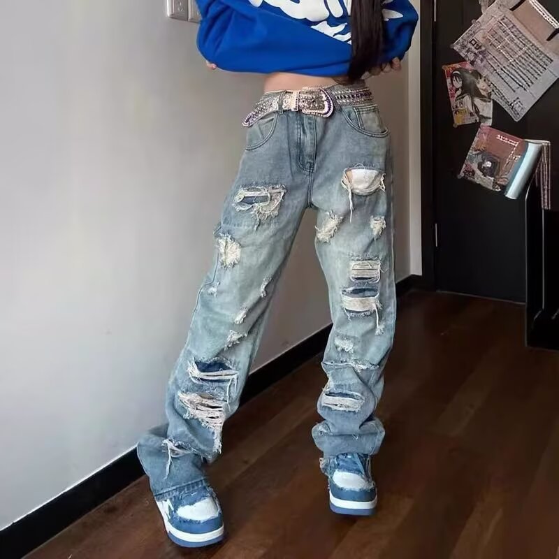 Herren Extraweite Ripped Baggy-Jeans mit tiefem Schritt und ausgeprägten Destroyed-Details Nord Taschen