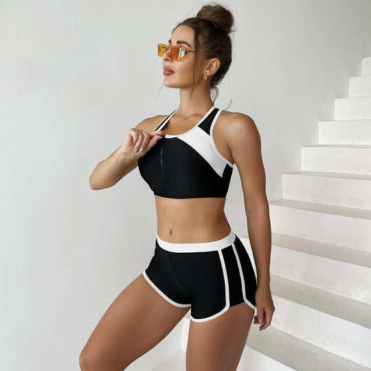 Damen Sportbadeanzug mit Kurzer Hose und Praktischem Reißverschluss