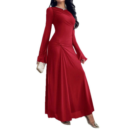 Damen Maxikleid mit geraffter Taillenpartie und Glockenärmeln Nord Taschen