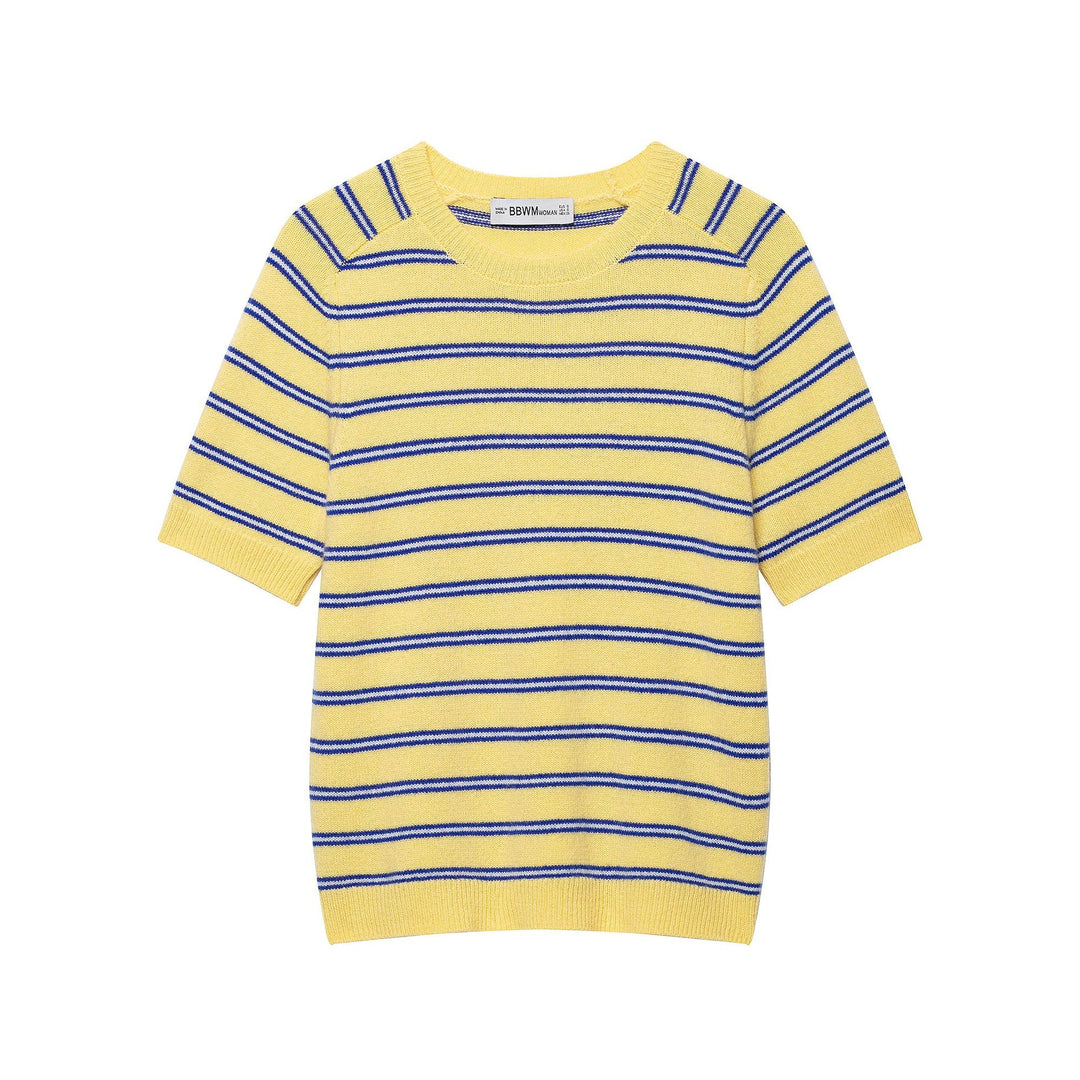 Damen Gestreiftes Kurzarm‑Feinstrickshirt mit Rundhals Nord Taschen