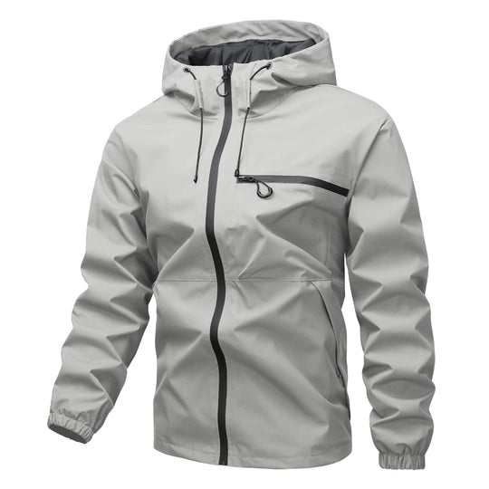 Herren Leichte dreilagige Softshell-Regenjacke mit verschweißten Reißverschlüssen, Kapuze und Brustreißverschluss Nord Taschen