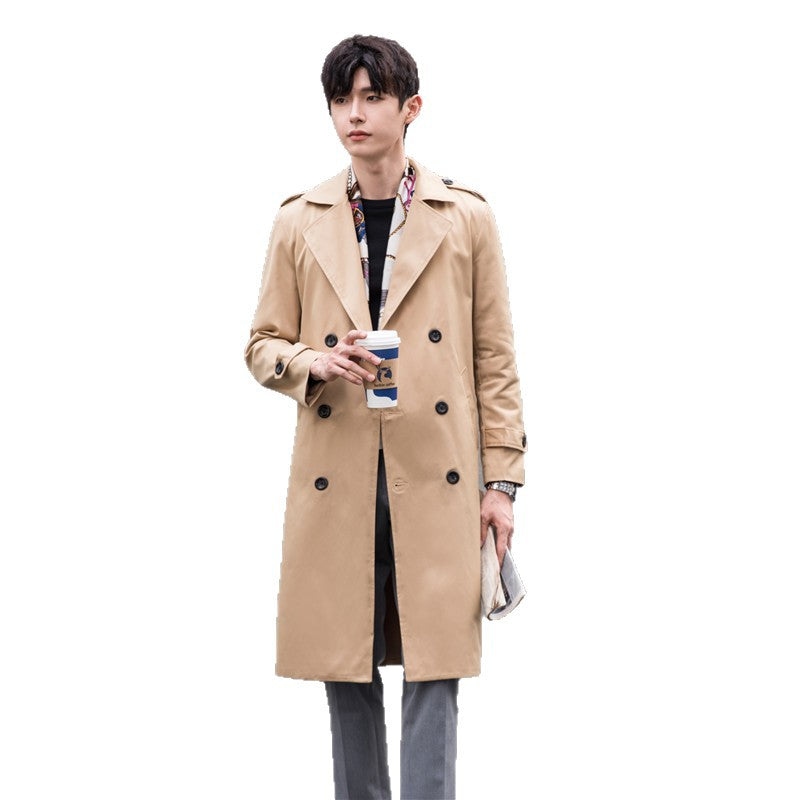 Herren Wasserabweisender Trenchcoat mit Doppelreihe, klassischem Revers und Taillengürtel Nord Taschen