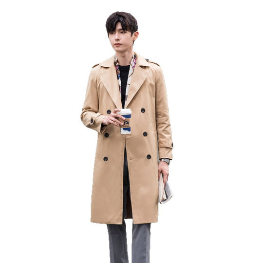 Herren Wasserabweisender Trenchcoat mit Doppelreihe, klassischem Revers und Taillengürtel Nord Taschen