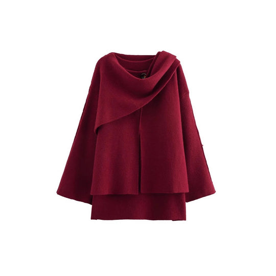 Damen Asymmetrisches Wollmix‑Cape mit Wasserfallkragen und weitem Fall Nord Taschen