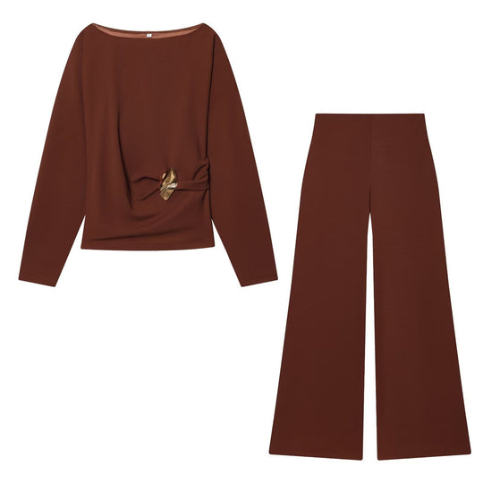 Damen Zweiteiliges Loungewear-Set mit gedrehtem Saumdetail und weiter Highwaist-Hose Nord Taschen