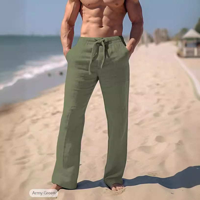 Herren weite Resort-Freizeithose im Palazzo-Stil aus Leinenmix mit Tunnelzug und seitlichen Eingrifftaschen Nord Taschen