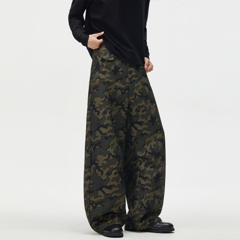 Herren Ultraweite Camouflage-Palazzohose mit geradem Bein und strukturierter Canvas-Qualität Nord Taschen
