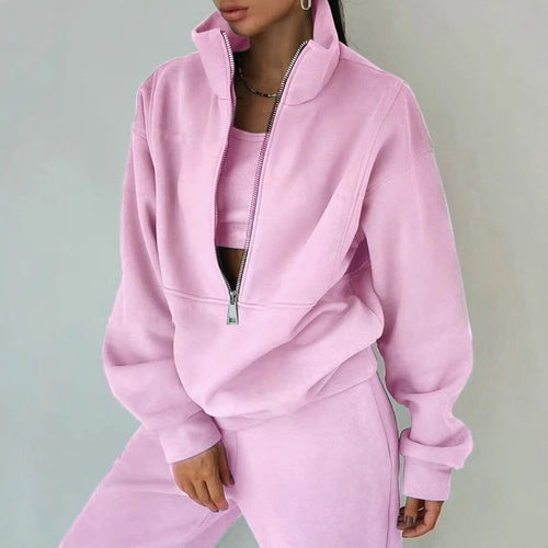 Damen Oversized Halbzip-Sweatshirt mit Stehkragen und passender High-Waist-Jogginghose Nord Taschen