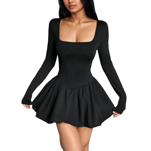 Damen figurbetontes Skater-Minikleid mit quadratischem Ausschnitt, Sculpting-Oberteil und gerafftem Tellerrock Nord Taschen