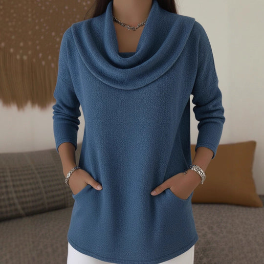 Damen Kuscheliger Feinstrick-Pullover mit Schalkragen und Eingrifftaschen Nord Taschen