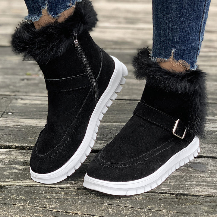 Damen  gefütterte Stiefelette mit Kunstfellkragen, rutschfester Leichtsohle und seitlichem Reißverschluss Nord Taschen