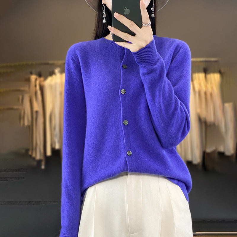 Damen Leichter Feinstrick-Cardigan mit Kaschmir‑Optik, Rundhalsausschnitt und verdeckter Knopfleiste Nord Taschen