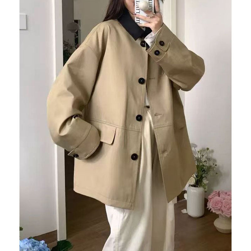 Damen Kurz-Boxy-Jacke im Trenchstil mit kontrastkragen und verstellbaren Manschetten Nord Taschen
