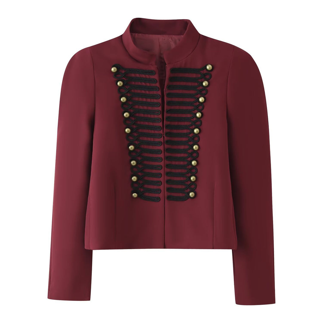 Damen Cropped‑Blazer im Militärstil mit Stehkragen und Zierkordierungen Nord Taschen