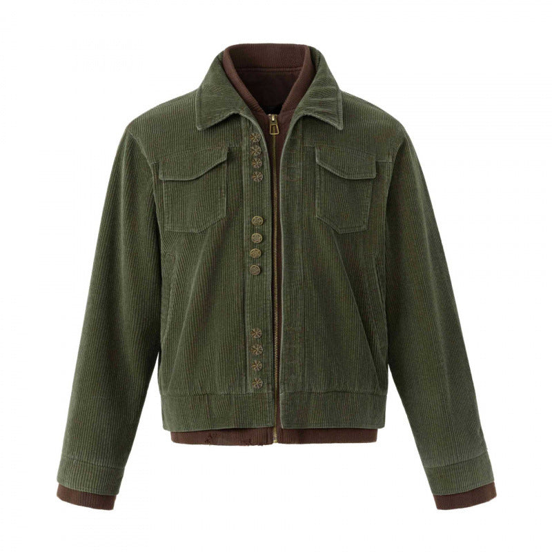 Herren Kastenförmige Cord-Blousonjacke mit doppelter Front, Pattentaschen und geripptem Saum Nord Taschen