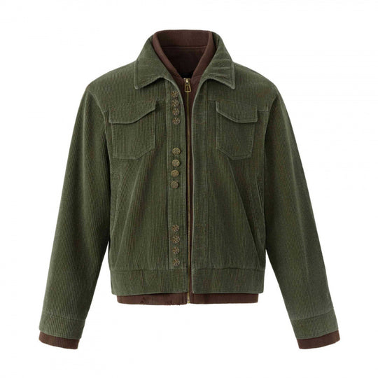 Herren Kastenförmige Cord-Blousonjacke mit doppelter Front, Pattentaschen und geripptem Saum Nord Taschen
