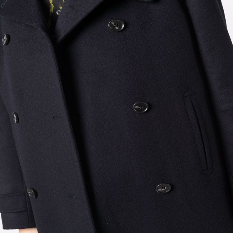 Damen Figurnaher Zweireihiger Wollmix-Longcoat mit fallendem Revers Nord Taschen