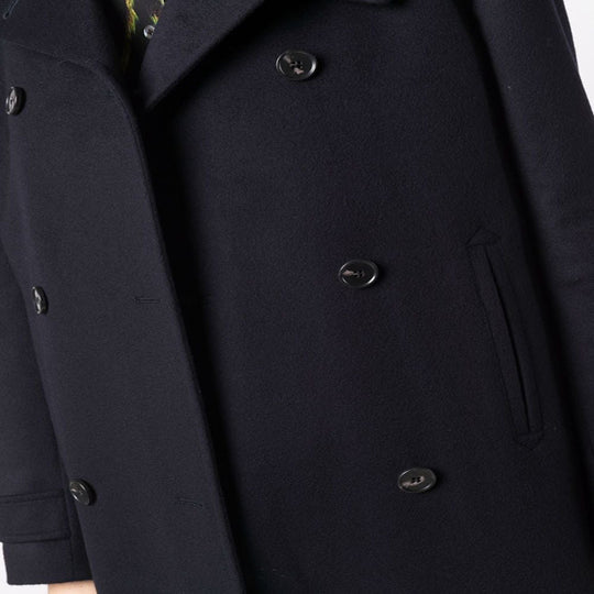 Damen Figurnaher Zweireihiger Wollmix-Longcoat mit fallendem Revers Nord Taschen