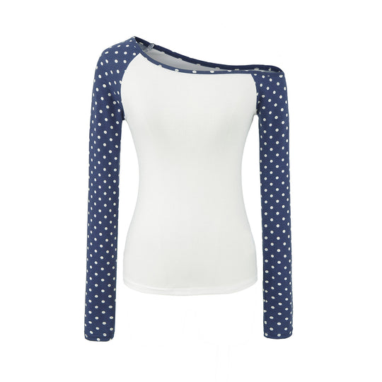 Damen Asymmetrisches Longsleeve mit Polka-Dot Raglanärmeln Nord Taschen