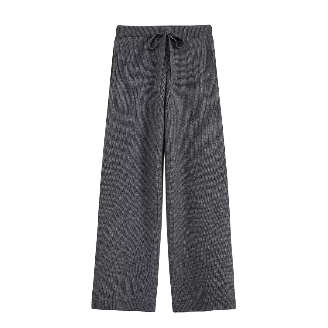 Damen Zweiteiliges Strickset mit Reißverschluss-Cardigan, Stehkragen und weitem Bein Nord Taschen