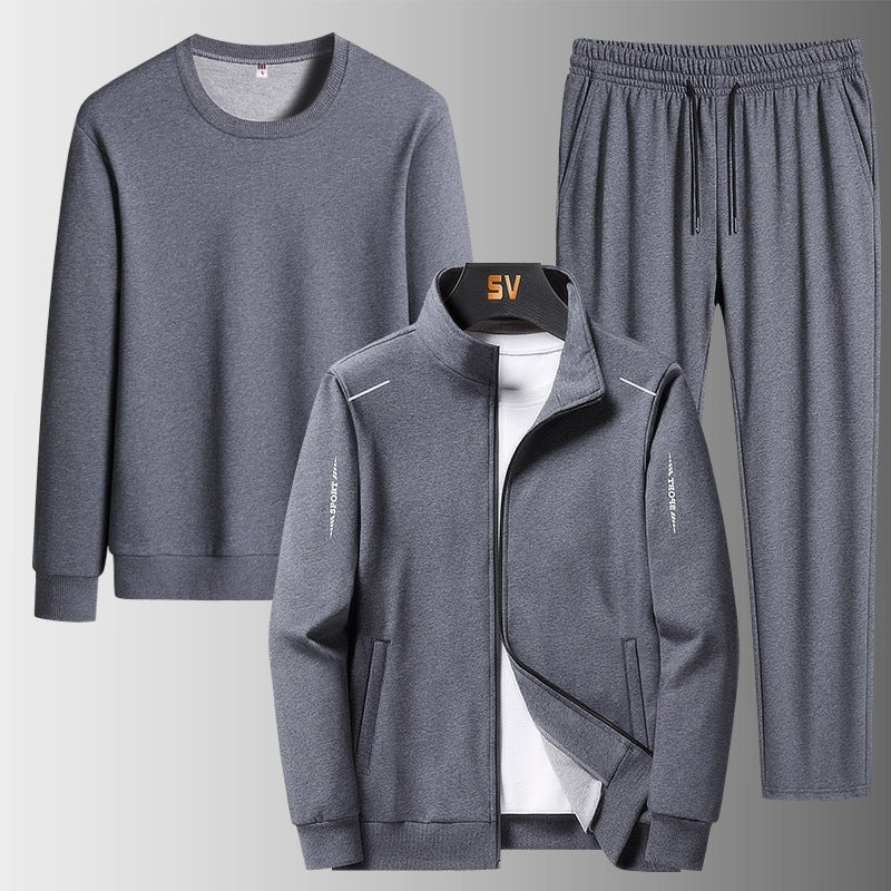 Herren Dreiteiliges Freizeit-Trainingsset aus French-Terry mit Kapuzenjacke, Rundhals-Sweat & tapered Jogginghose Nord Taschen