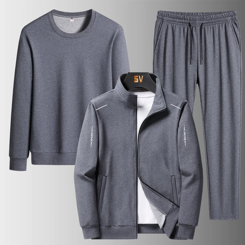 Herren Dreiteiliges Freizeit-Trainingsset aus French-Terry mit Kapuzenjacke, Rundhals-Sweat & tapered Jogginghose Nord Taschen