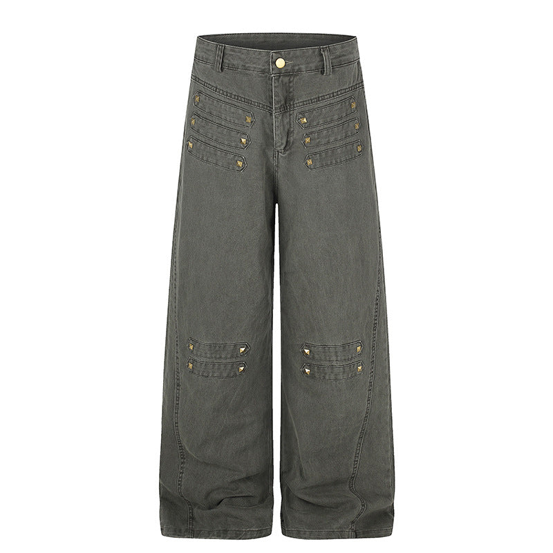 Damen Weite High‑Waist Culotte‑Jeans im Utility‑Look mit Zierlaschen und Metallnieten Nord Taschen