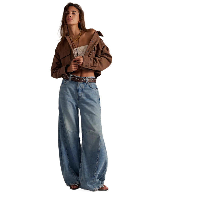 Damen kurze Utility-Überwurfjacke mit Druckknopf-Front und aufgesetzten Pattentaschen Nord Taschen