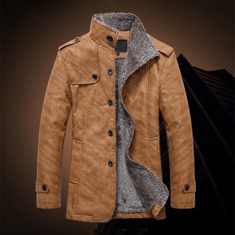 Herren schlanke Kunstleder-Motojacke mit Stehkragen, ergonomischer Nahtführung und leichter Thermofütterung Nord Taschen