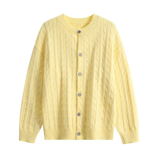 Damen Grobstrick-Cardigan mit Zopfmuster, Rundhalsausschnitt & durchgehender Knopfleiste Nord Taschen