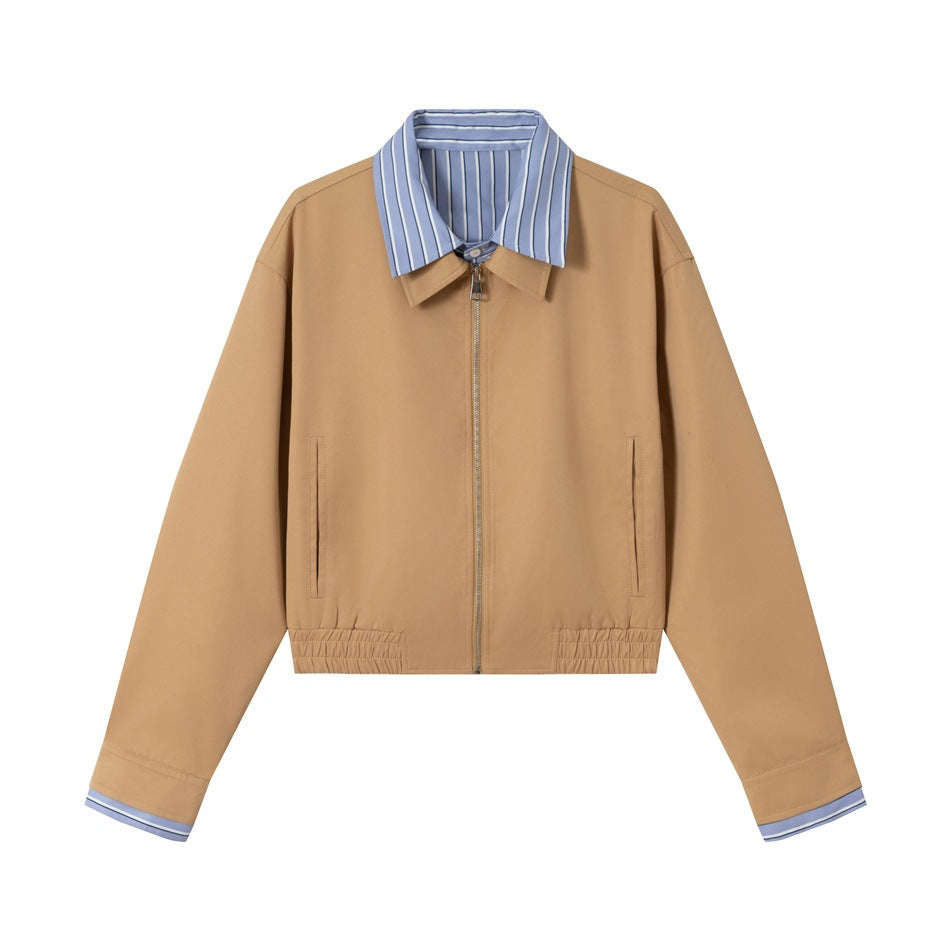 Damen Kurzblouson mit kontrastierendem Hemdkragen, verdecktem Reißverschluss und elastischem Saum Nord Taschen