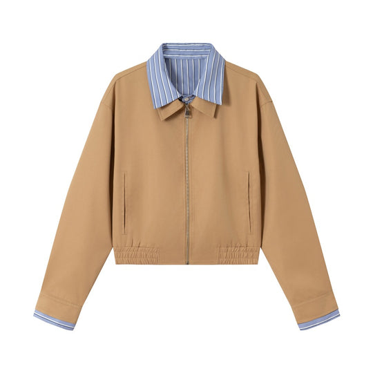 Damen Kurzblouson mit kontrastierendem Hemdkragen, verdecktem Reißverschluss und elastischem Saum Nord Taschen