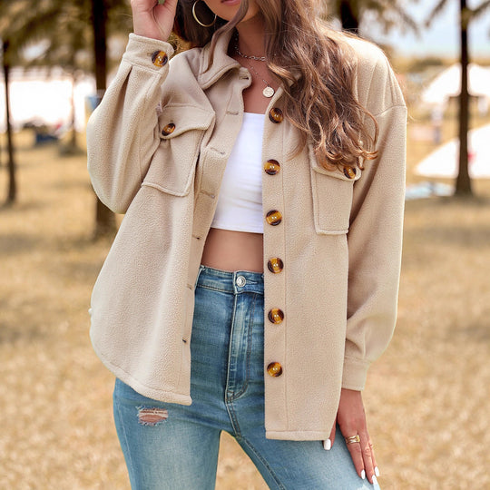 Damen Flauschige Oversized Jacke Nord Taschen