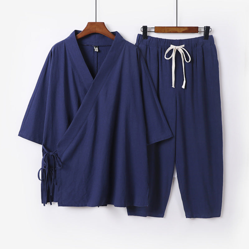 Herren Kimono-Loungewear-Set mit Wickeloberteil, Kordelbundhose und lockerer Passform Nord Taschen