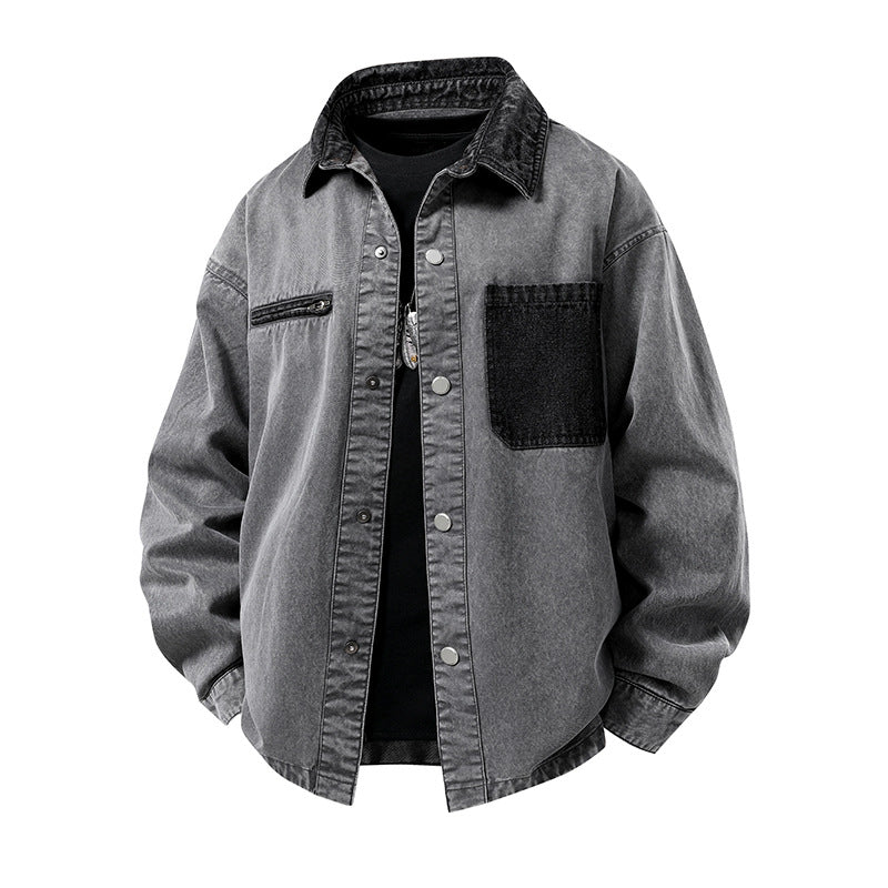 Herren Oversized Denim‑Überhemdjacke mit Druckknopffront, Brusttaschen & Reißverschluss-Detail Nord Taschen
